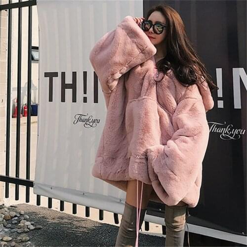 Fashion Oversized Woman Faux Fur Coat 2021 Winter Warm Thick Hooded Long Coats Women Jacket Loose Plush Overcoat Fluffy Jackets