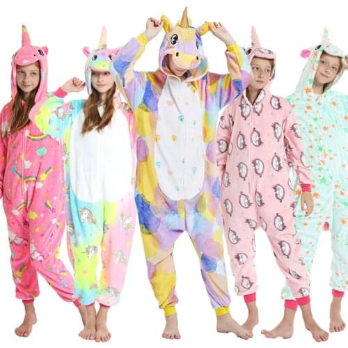 Adult Kids Kigurumi Pajamas Set Winter Panda Unicorn Pyjamas Onesie Women Men Flannel Cartoon Animal Cosplay Sleepwear Jumpsuit