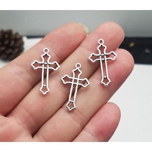 40pcs/lot--25x15mm, Antique Silver plated hollow cross charms ,DIY supplies, Jewelry accessories