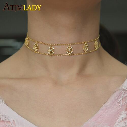 Drop Shipping 2020 Hot Sale Elegant 6pc Elemant Choker Short Necklace For Women Elegant Dainty Cz Double Chain Link Necklace