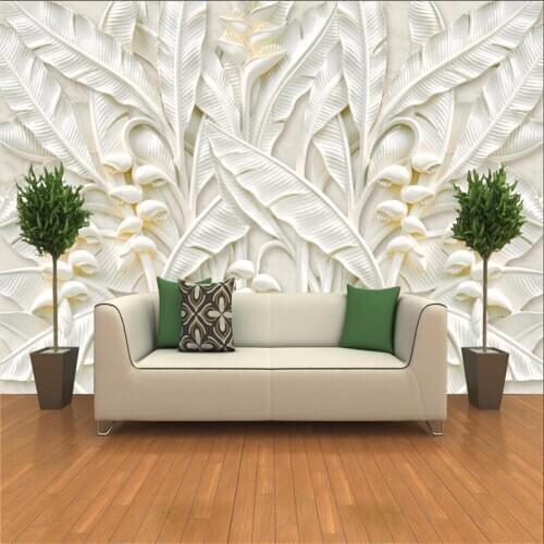 Custom 3D Relief Banana Tree Leaves Papel De Parede Modern Abstract Art Mural Wallpapers for Living Room Wall Papers Home Decor