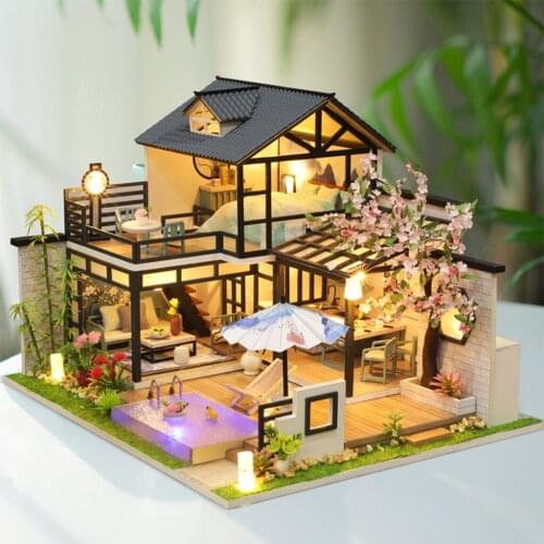 Romantic Wood Miniature Dollhouse Furniture Doll House DIY Villa House Toy