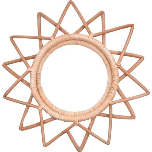 Rattan Round Wall-Mounted Mirror Frame Creative Nordic Natural Vine Handmade Mirror Frame Living Room Wall Hanging Ideas, for Li