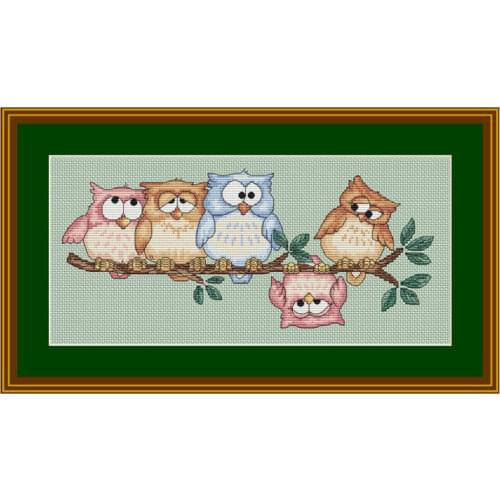 Owl family 39-23 cross stitch aida 18ct 14ct 11ct black cloth people kit embroidery DIY handmade needlework