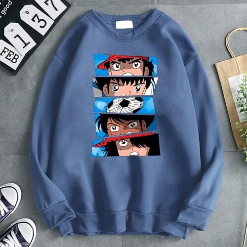 Captain Tsubasa Print Hoodies Man Fleece Sweatshirt Autumn New Fleece Soft Mens Hooded Clothes Vintage Anime Kpop Men Streetwear