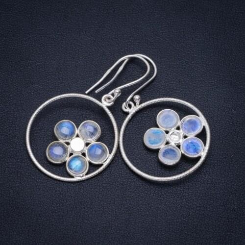 Natural Rainbow Moonstone Handmade Unique 925 Sterling Silver Earrings 1.75" A2633