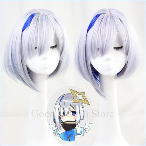 VTuber Amane Kanata Wig Hololive Fantasy Youtuber Girls Cosplay Short Bobo Mixed Blue Grey Straight Heat Resistant Hair Diluc