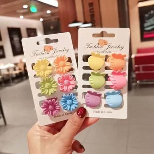 6pcs/sat New Fashion Small 2.5cm Candy Color Cartoon Fruit Flower Hairpin Barrette for Child Girl Accessories Headwear