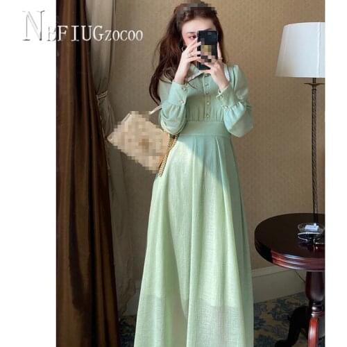 Green Color Women Dress 2021 Spring New Retro Slim Female Dresses