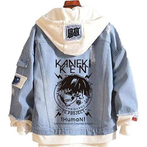 Anime Tokyo Ghoul Women Knitted Sweatshirts Long Jean Jacket Time Raiders Spring Hooded Women Denim Jackets Fashion Hoodies