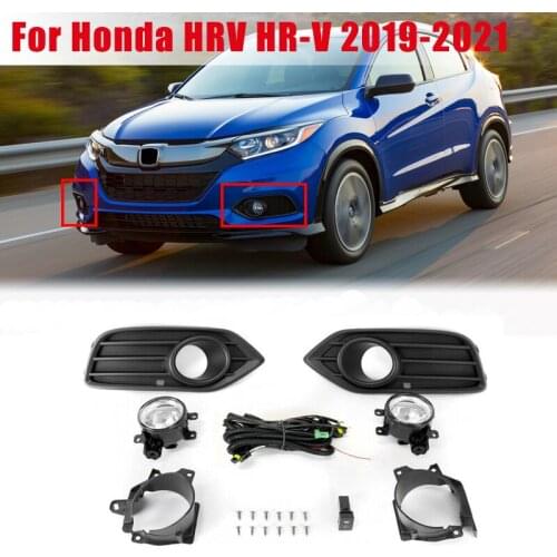1 Set Fog Light Assembly for Honda HRV HR-V 2019-2021 Left Right Front Bumper Fog Light w/Bezel + Harness + Halogen Bulb