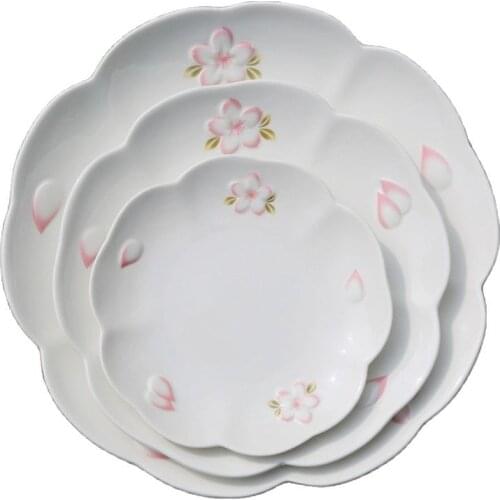 1pc Japanese-style Sakura Plate 6-10inches Cream White Embossed Plate Steak Tray disc Dinner Plate Sakura Ceramic Disk Salad Dis