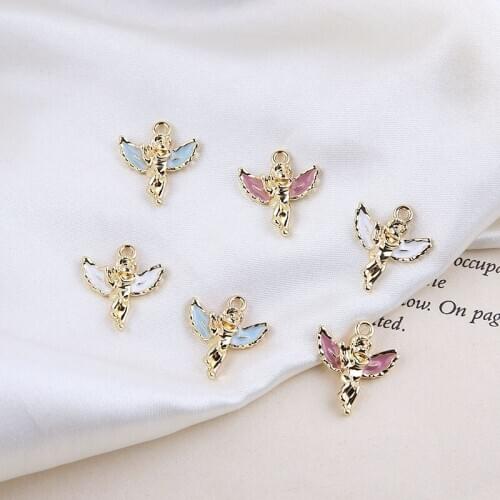 10pcs 16*19mm Angel Enamel Charms Pendant Cute Gold Color Metal Earrings Finding Fit DIY Bracelet Jewelry Make Accessories Gifts