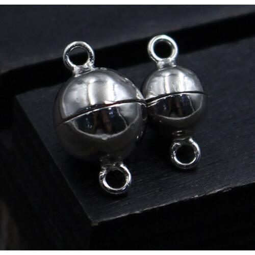 100% 925 Sterling Silver Pearls Necklace Magnet Clasps 6mm 8mm Round Ball Ornament Magnetic Connector Clasp DIY Jewelry Making