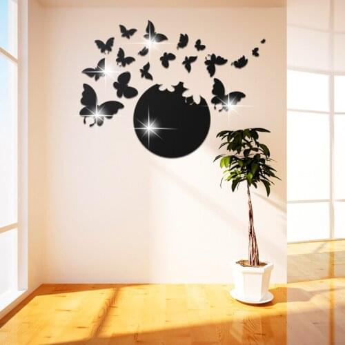18 Pcs Butterfly Mirror Sticker Wall Sticker DIY Multiple Sizes Acrylic Mirror Sticker Mural Living Room Bedroom Kids Home Decor