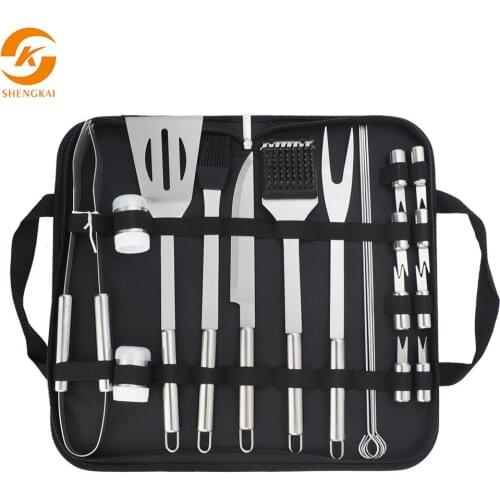 21 piece set of stainless steel pipe handle grill set outdoor barbecue tool bag set in stock