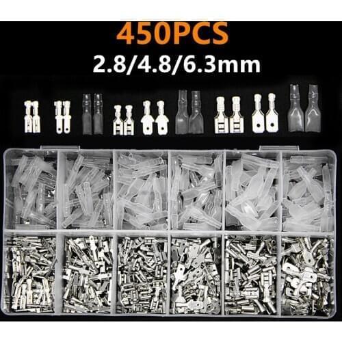 450Pcs Insulated Male Female Wire Connector Electrical Wire Crimp Terminals 2.8/4.8/6.3mm Spade Connectors Kit