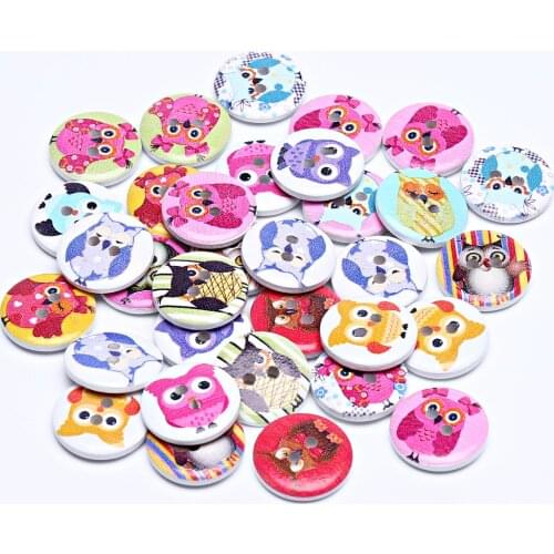 200pcs Multi Owls Printed 20mm Wood Buttons Round 2 Holes Sewing Button For Cardmaking Scrapbooking Baby Shower Crafts