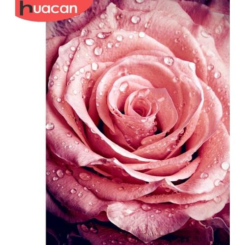 HUACAN Diamond Painting Flower Diamond Embroidery Mosaic Pink Rose Rhinestones Picture Decoration For Home