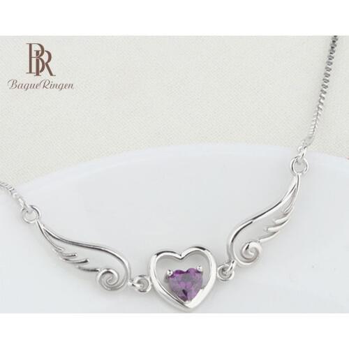 Begua Ringen 925 Sterling Silver Necklace Heart Shape 15*25MM Amethyst Vintage Silver Jewlery Necklace Wholesale Party Gifts