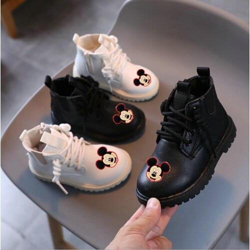Mickey Kids Shoe Girl Martin Boots Baby Boys Shoes Children Fashion Booties Leather Soft Bottom Non-slip Toddler Girls Boots