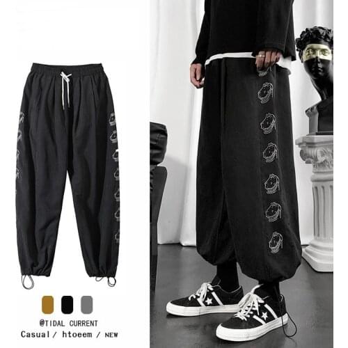 Large legged straight leg pants mens fashion cartoon printed pants loose casual pants