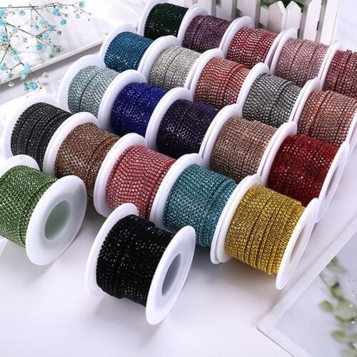 New arrival 2mm 5yard/pack colorful glass crystal Rhinestones Cup Chain DIY Wedding decoration Accessories