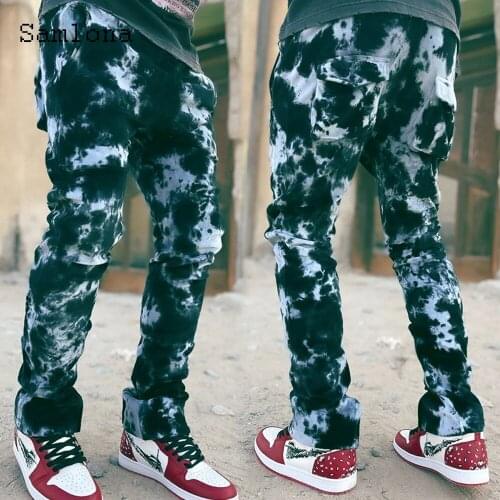 Plus size 3xl Men Jeans Loose Denim Pants 2021 Autumn Slim Bottoms Pant Male Patchwork Tie Dry Denim Jeans Wide Leg Trousers