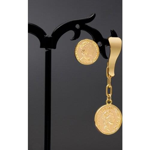 Jaeeyin 2020 Trendy Vintage Asymmetric Portrait Coin Faith Stud Earrings New Arrivals New Year Gift Jewelry Accessory