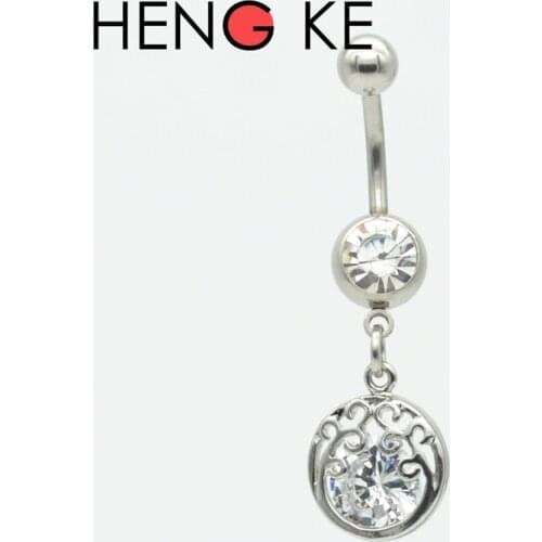 3A Zircon Belly Bar Navel Ring Button 316L Stainless Steel Crystal Clear CZ Gem Dream Star Heart Crown Body Piercing Jewelry