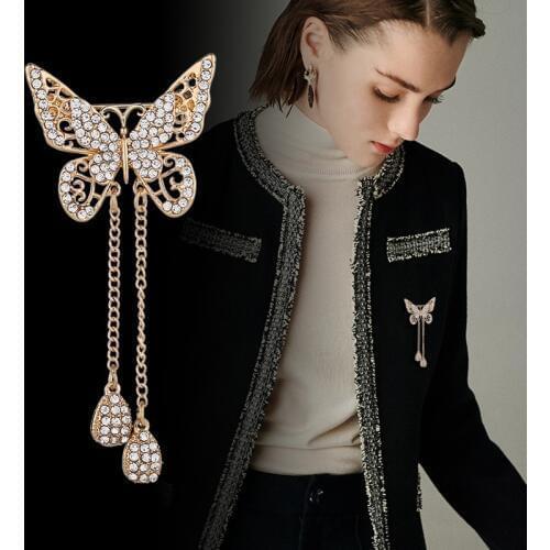 Korean New Animal Butterfly Brooch Rhinestones Crystal Lapel Pin Fashion Suit Dress Sweate Badge Brooches for Women Accessories