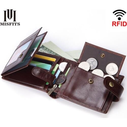 Super wallet men trifold genuine leather short wallet for men top quality male purse zipper card holder coin mens wallet RFID