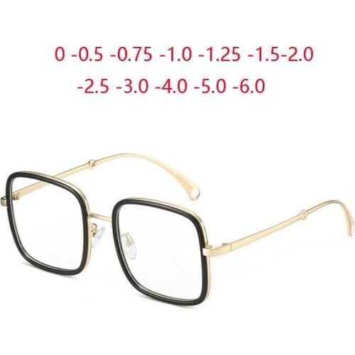 Blue Light Blocking Oversized Square Myopia Lens Prescription Eyeglasses Metal Short-sight Eyewear Diopter 0 -0.5 -0.75 To -6.0