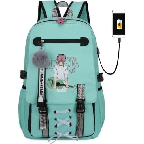 Cute Student School Book Bag Girl Kawaii book Backpack Women green Travel Backpack Anti-theft USB Charging Laptop bag