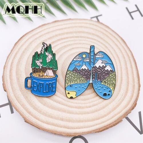 Cartoon fun green love nature wood brooch cup sun enamel pin badge clothes bag accessories cute jewelry gift For friends