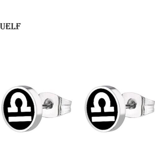 Uelf 1Pair Mens Ear Studs Earrings Stainless Steel Round Ear Button Black 8mm Punk Style Pendientes Brincos Anti-allgergic New