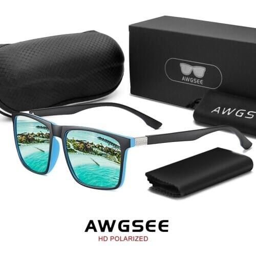 AWGSEE Polarized Sunglasses for Men TR90 Ultralight Vintage Frame Square Driving Sun Glasses Male 100% UV Protection (With Box)