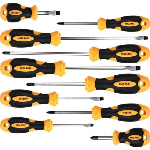 Magnetic Screwdriver Set, HALMAI 10 pcs Screwdriver Kit 5 Phillips and 5 Flat Head Tips Non-Slip Handle Slotted for Home Repair
