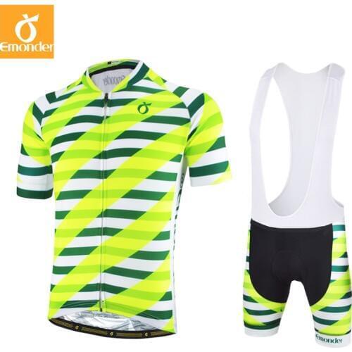 EMONDER Cycling Jerseys Sets Mens Bike Riding MTB Short Sleeve Bib shorts Cycling Suit green Cycling Team Clothing Summer