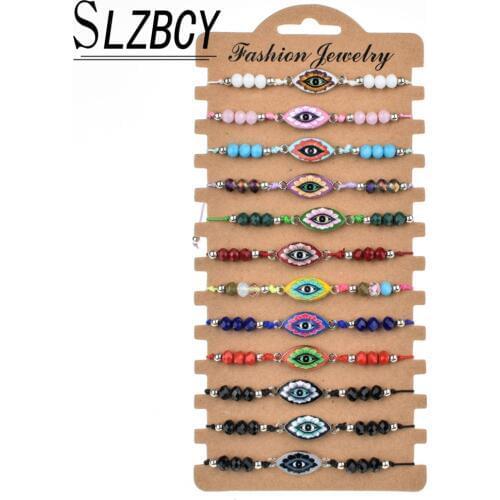 12 pcs/lot Evil Eyes Charm Bracelets Set Women Crystal Beads Adjustable Friendship Bracelet Fashion Kids Colorful Jewelry Gifts