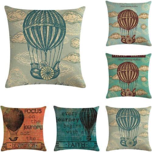 Cotton Linen Throw Cushion Cover Home Decor Hot Air Balloon Sofa Pillow Case