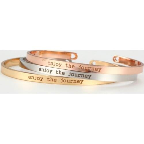 Stainless Steel Cuff Bangle Engrave " enjoy the journey " For Graduation Bracelet Gifts
