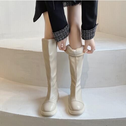 2020 New Luxury Brand Design Womens High Boots Autumn Winter White Platform Boots Leather Fashion Warm Cotton Female Shoes