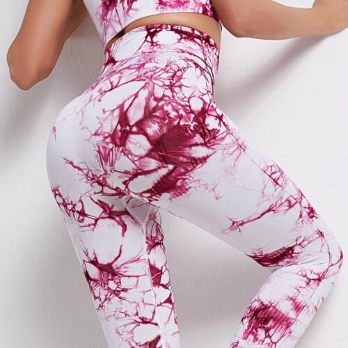 2021 new seamless yoga pants womens tie-dye printing high-waist hip-lifting sports running fitness pants hip-hip leggings
