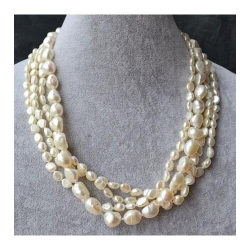 New Favorite Pearl Wedding Necklace 6-11mm 4 Strands White Color Genuine Freshwater Pearl Fine Jewelry Nice Women Gift
