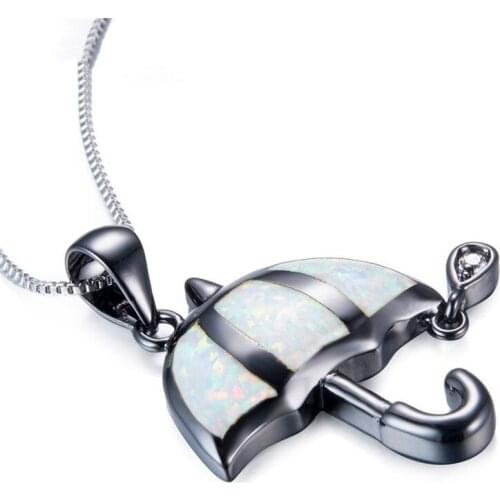 Black Filled Umbrella Zircon Water Droplets Pendant Necklace White Imitation Opal Necklaces for Women Boho Jewelry Collier Femme
