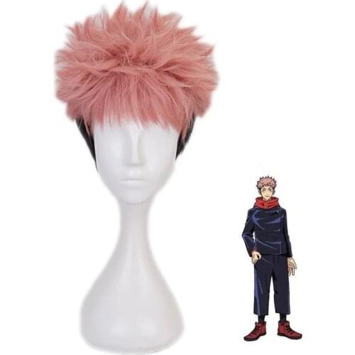 Anime Jujutsu Kaisen Cosplay Yuji Itadori Wig Jujutsu Kaisen Yuji Itadori Pink Black Short Heat Resistant fiber Hair Wigs
