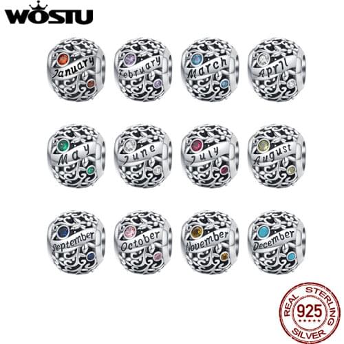 WOSTU 100% Real 925 Sterling Silver Beads Charm Fit Original Bracelet 2019 New Birthstone Pendant Bangle Jewelry Birthday Gift