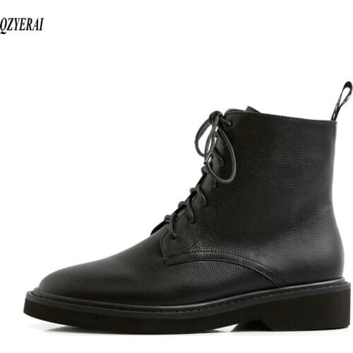 QZYERAI New style Genuine leather Martin boots Womens boots Autumn and winter Female boots Womens shoes