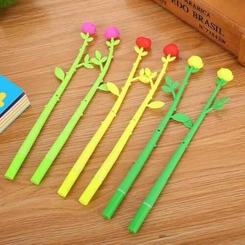 2PC Simulation Rose Gel Pen Kawaii School Learning Korea Stationery Cute Decorative Flower Pen Personality Office Black Ink Pen